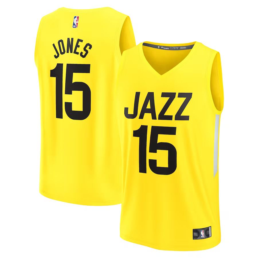 Men Utah Jazz #15 Damian Jones Fanatics Branded Yellow Fast Break Player NBA Jersey